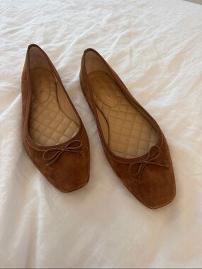 Veronica Beard Chestnut Suede Pointed Ballet Flats with Bow